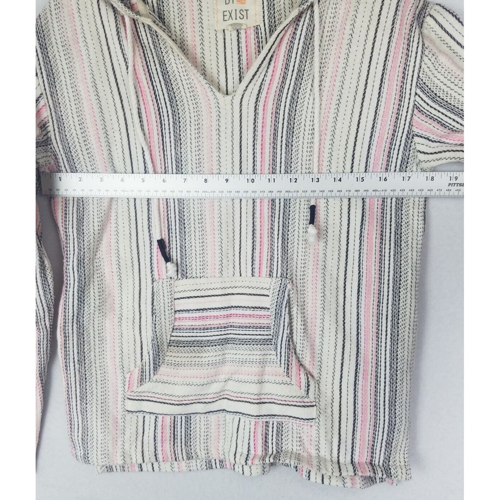 Beach By Exist SZ M White Cotton Aztec Tribal Boho Pattern Pullover Hoodie Strip - Picture 2 of 10